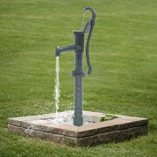 Ergonomische manuelle Wasserpumpe aus Gusseisen - Antike Handabsaugpumpe mit erhöhtem Boden für tiefe Brunnen, Gärten, Höfe, Parks & Teiche - Dunkelgrüne Wassertransferlösung für den Außenbereich