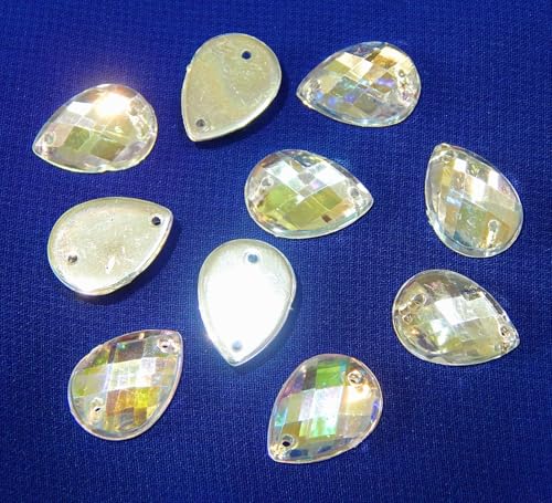 Perlin 100Stk. Strasssteine zum aufnähen Kristall AB Glitzersteine zum annähen Tropfen Set, 14x10 mm, Acrylsteine Crystal Flatback für Kleidungsstück Basteln Kleidung und Tasche Deko