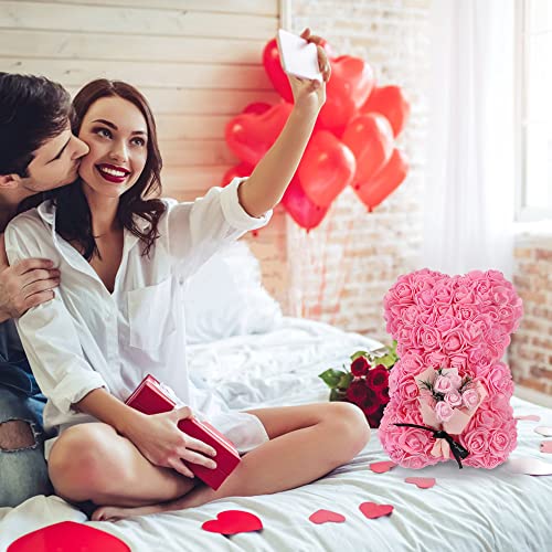 Dshfnsd Rose Flower Bear Gifts For Mother Sister Girlfriend, Artificial Flowers Rose Teddy Bear Valentine's Day Gifts For Her, Mother's Day Birthday Gifts-Gift Box Included (Pink) #TOP2