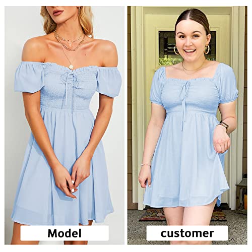 Byinns Women's Sweetheart Neckline Dress Smocked Sundress Puff Short Sleeve Drawstring Dresses3