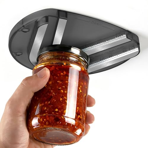 Mount-on Cabinet Jar Opener for Weak Hands,Seniors with Arthritis,Double U Shaped Grooves Grip Bottle Opener for Any Size Lid,304 Stainless Steel One-Handed Can Opener Tool for Home Assistance,Black