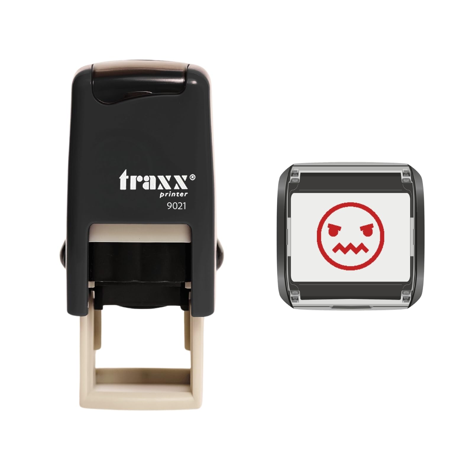 Traxx 9021 Loyalty Card Self Inking Rubber Stamp *an Angry Face Emoticon in Red Ink*