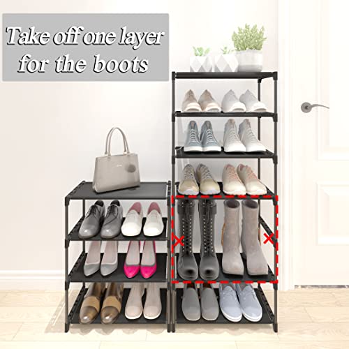 Image of 4-Tier Small Shoe Rack .Stackable Shoe Shelf Storage Organizer For Entryway Hallway Closet Bathroom Living Room(Black)