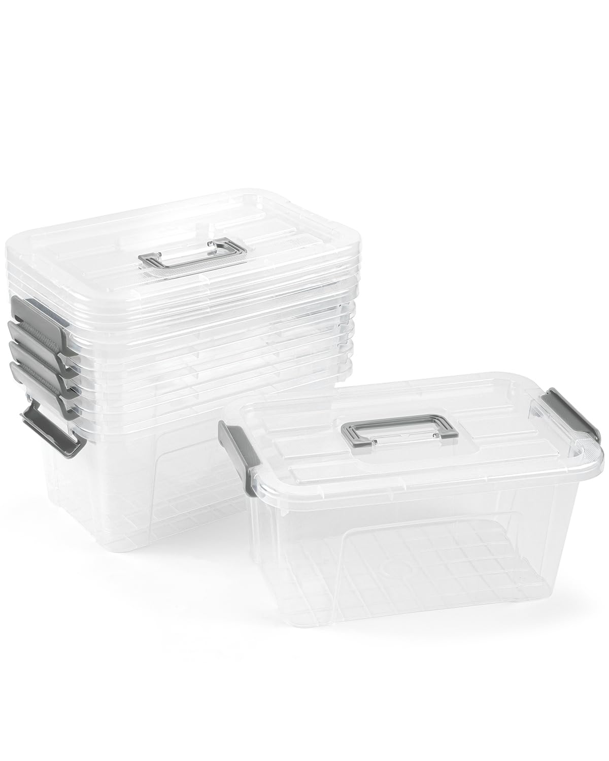 NUMIFUN Plastic Storage Bins with Lids 6 Pack Storage Organizer, 7 Quart Stackable Storage Bins with Buckle Lids and Handle easy for Home Office Pantry Organization, Clear Lids