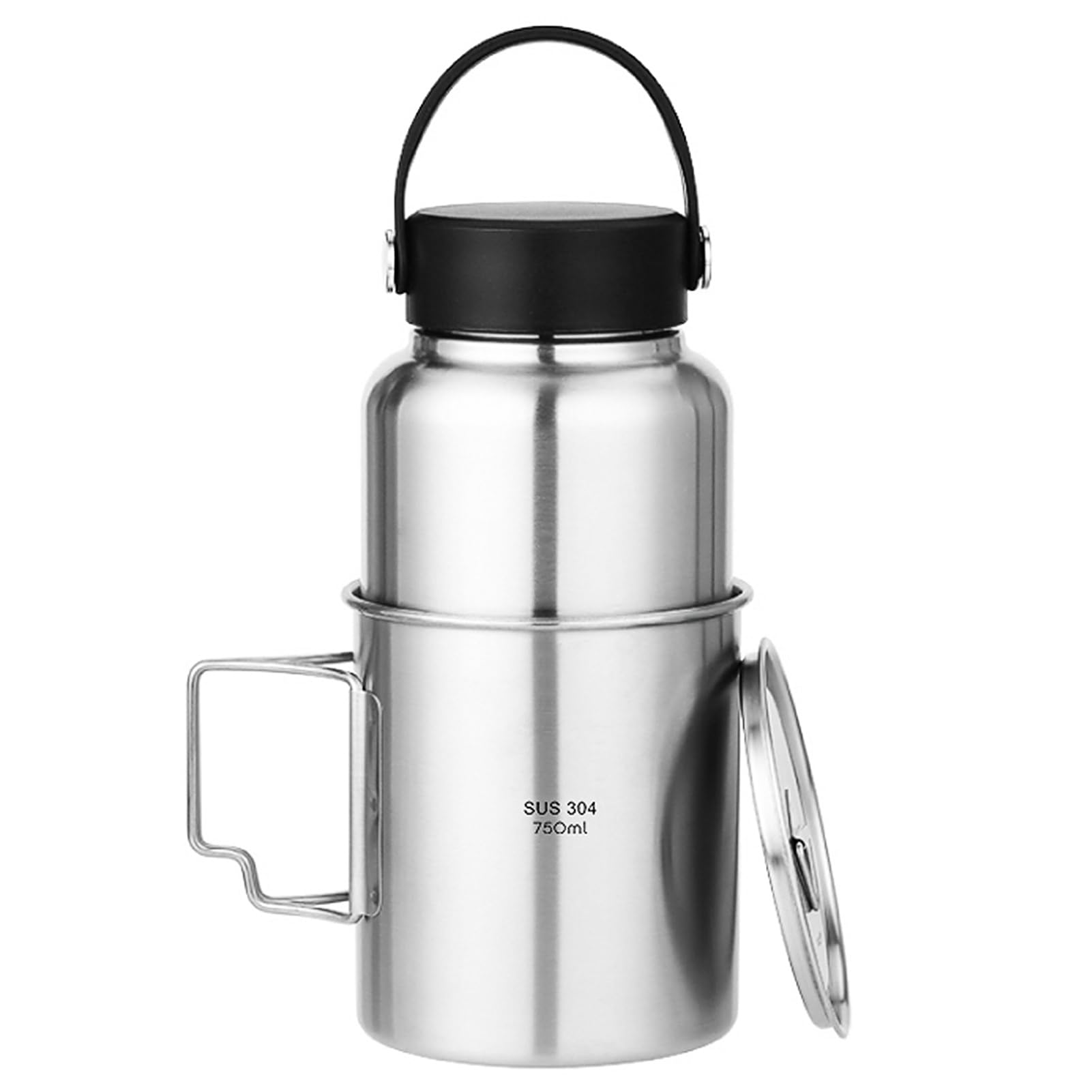 HUIOP 1050 ml Edelstahl-Wasserflasche, auslaufsicher, Sportflasche mit 750 ml Wasserbecher für Outdoor, Camping, Wandern, Sportflasche