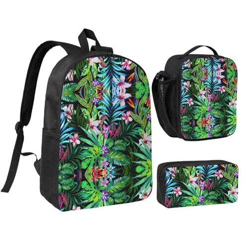 Sac à dos isotherme et scolaire 43,2 cm avec étui à crayons et sac à lunch tropical intégré