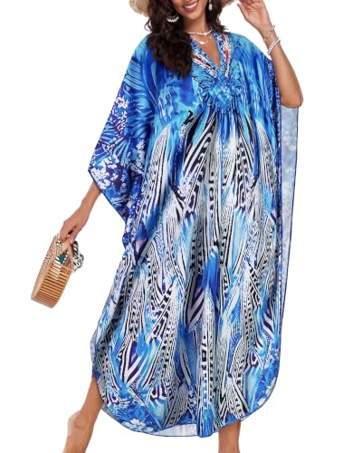Image of Kaftan Dresses for Women V Neck Caftans Batwing Sleeve Beach Cover Ups | JILUVIN Plus Size Long Floral Print Dress, Loose Fit Maxi Casual Moomoo, Lounge House Mumu Nightgown Summer Vocation 2026