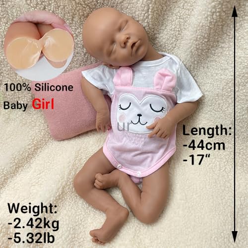 44 cm große, unlackierte Reborn-Babypuppe aus Silikon mit dunkler Haut – realistischer Ganzkörper aus Platin-Silikon, selbst bemalte Reborn-Puppen für Künstler und Hobby-Handwerker – Bild 3