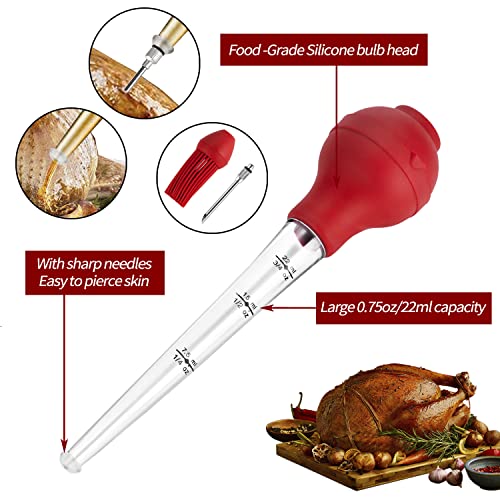 JY COOKMENT Turkey Baster with Barbecue Basting Brush, Baster Syringe for Home Baking and Roaster Turkey, Include Detachable Food Grade Silicone Bulb, Meat Injector Needle and Cleaning Brush