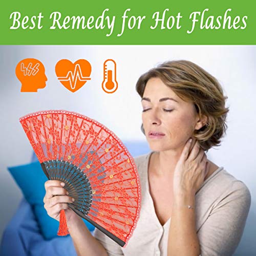 Omytea® "Sexy Lace 8.66"(22Cm) Women Hand Held Folding Fans With Bamboo Frame - With A Fabric Sleeve For Protection For Gifts - Chinese/Japanese Vintage Retro Style (Red) #TOP3