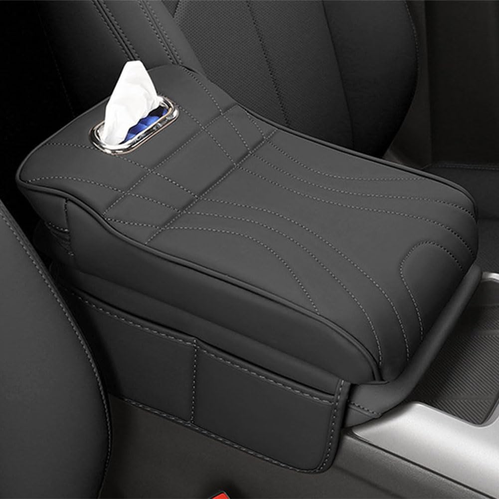 Mkwgzpgw Black Car Armrest Cushion For Jaguar F-Pace 2016-2021, Leather Armrest Protector, Memory Foam Armrest Box, Center Console Cushion Pad With Tissue Box Hole,-Large