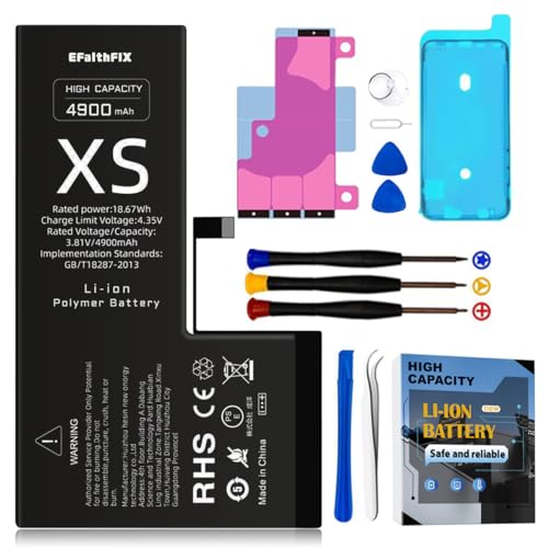 EFAITHFIX 4900mAh Upgraded Replacement Battery Compatible with iPhone Xs High Capacity New 0 Cycle A+ Battery Replacement for iPhone Model A1920 A2097 A2098 A2099 A2100 with Complete Repair Tool Kit