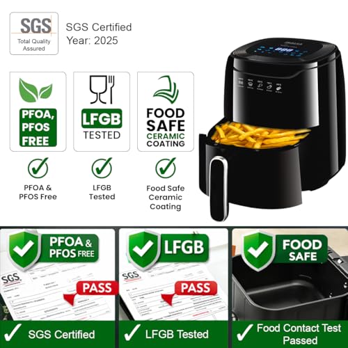 INALSA Non -Toxic Ceramic Coated Air fryer 4.5 L& 1400 W Power|No Micro plastics,No PTFE,PFAS,PFOA|Digital Touch Panel,8 Preset|Air Fryer without... - Image 3