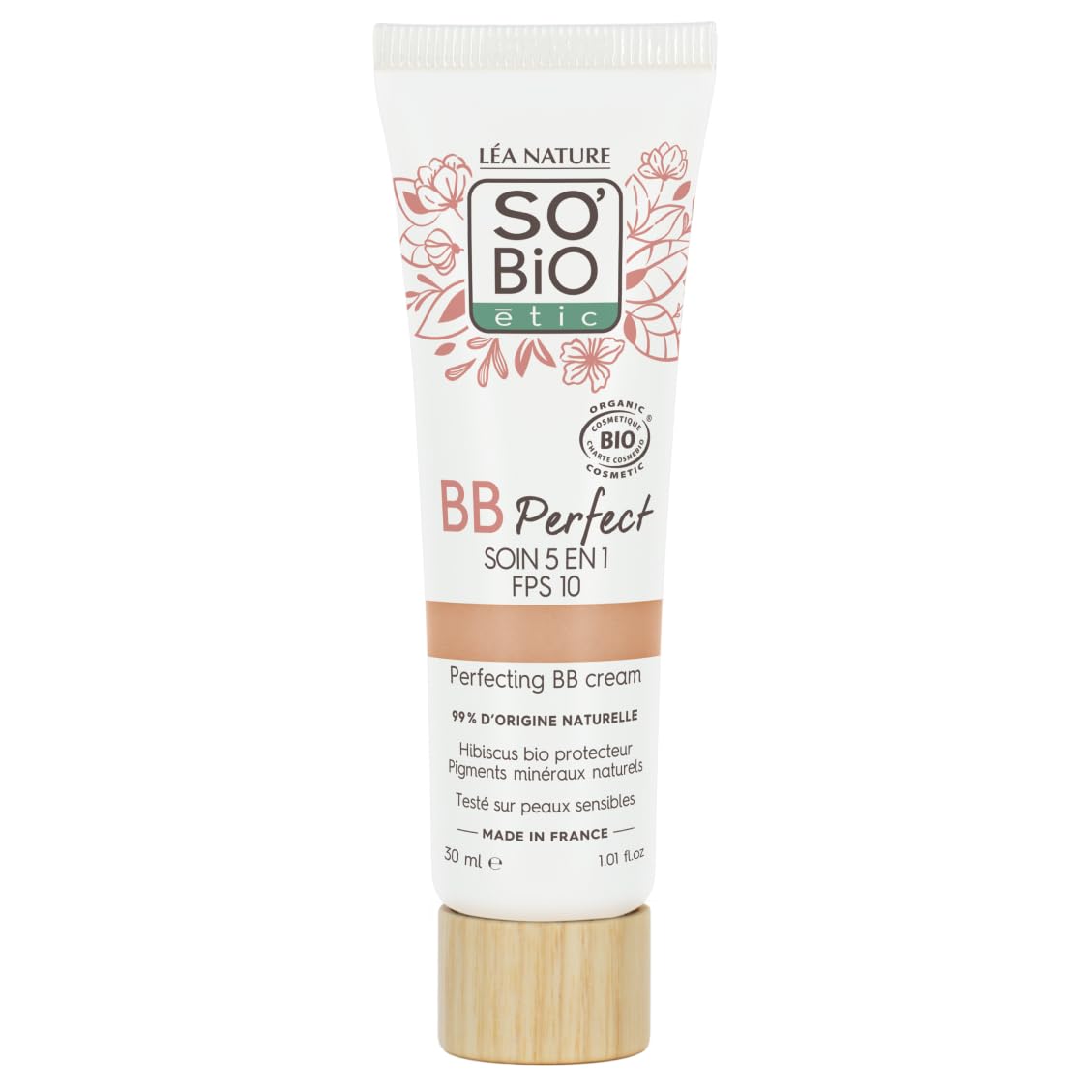 LÉA NATURE SO BiO étic| BB Crème 5 en 1 certifiée Bio - Perfect | Clair | Hydrate – Unifie – Lisse – Révèle l'éclat – Protège la peau | Hydrolat d'hibiscus bio | SPF 10 | Vegan | Made in France|30 ml