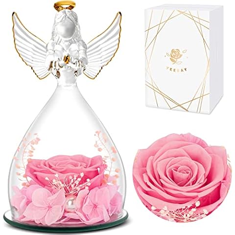 YEEBAY Preserved Flowers Gift for Mom, Grandma, Angel Figurine with Rose, Ideal Birthday, Mother's Day, Wedding, Valentine's Day, Christmas, Thanksgiving Day Gift for Her, Women, Wife Cover
