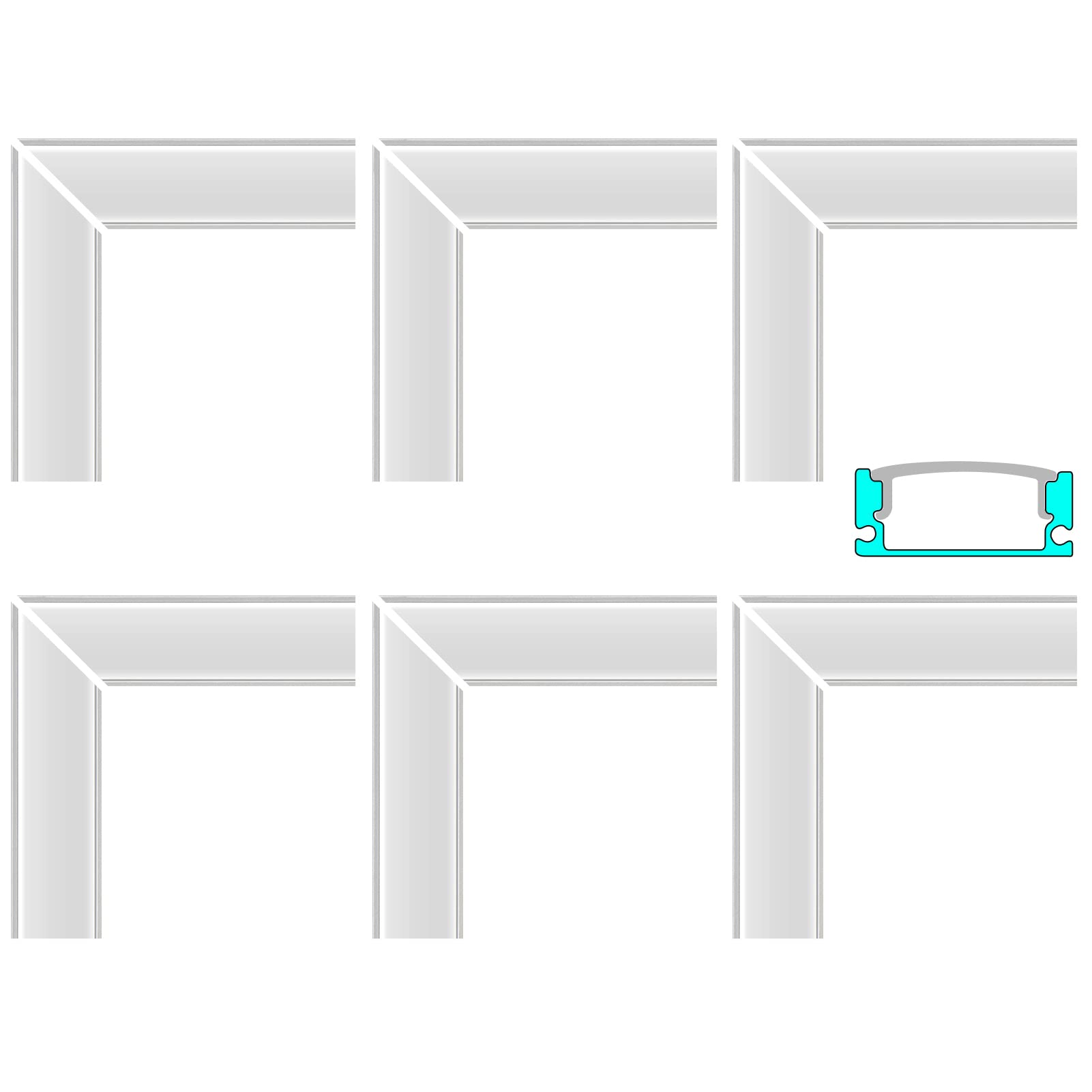 LightingWill 6-Pair 90 Degree Corner Connector, LED Channel Corner Connectors for U Shape LED Aluminium Profile,U02 Silver LED Diffuser