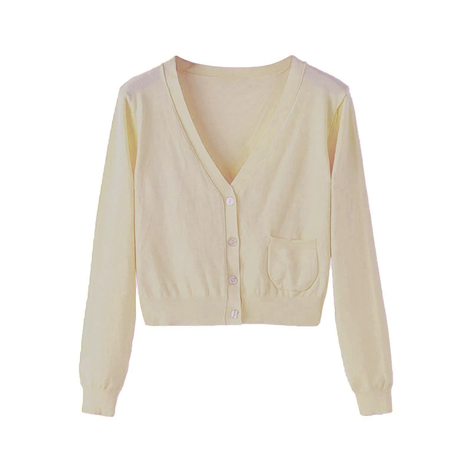 Cardigan Donna Morbido Tinta Unita Maglione Corto Scollo a V Casual | Stile elegante e versatile, colore tinta unita facile da combinare, adatto a ufficio viaggi e occasioni casual quotidiane