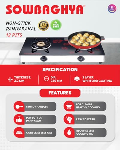 Image of SOWBAGHYA Non Stick 12 Pits Paniyarakkal /Paniyaram pan(240 mm Dia & 3.2mm Thickness)
