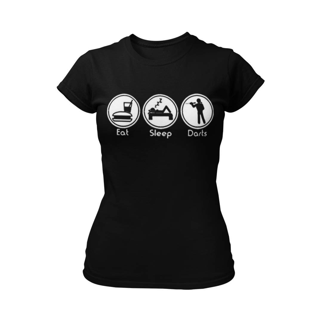 Eat Sleep Darts - Womens Dart Player Hobbie Novelty T-Shirt (Small, Black)