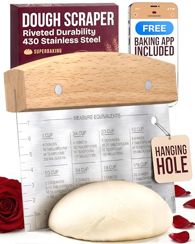 Superbaking Dough Scraper - 6' Wooden Bench Scraper - Dough Cutter with Ruler - Pastry & Cake Scraper - Kitchen Tools Sourdough Baking Supplies - Bread Making Tools & Accessories for Home Bakers