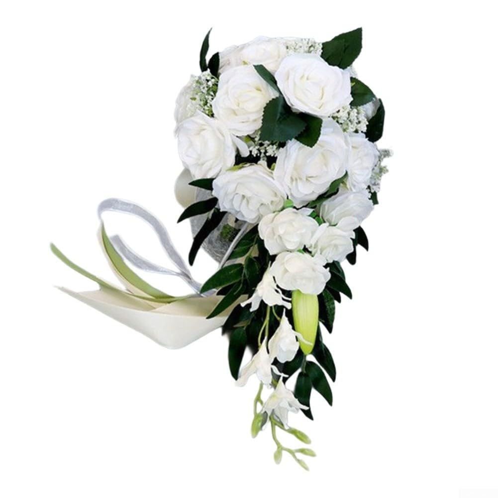 Bouquet da sposa a goccia, fiore in seta, 50 cm, cascata (arancione)