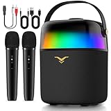 Caixa de Som Bluetooth Karaoke PartyFree, Partybox com Dois Microfones Sem Fio, Sistema de PA com Modo Discurso e Luzes LED Dinâmicas Embutidas, Suporta FM/AUX/USB/6,35mm, para Festa Presente