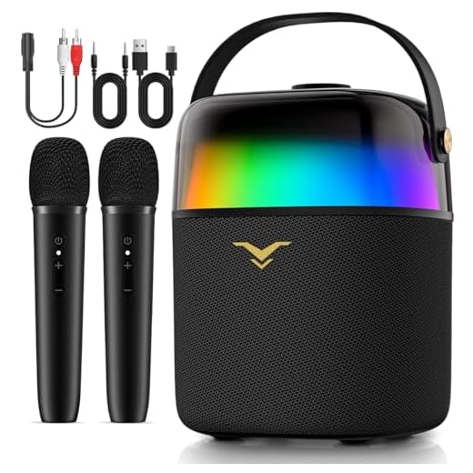 Caixa de Som Bluetooth Karaoke PartyFree, Partybox com Dois Microfones Sem Fio, Sistema de PA com Modo Discurso e Luzes LED Dinâmicas Embutidas, Suporta FM/AUX/USB/6,35mm, para Festa Presente