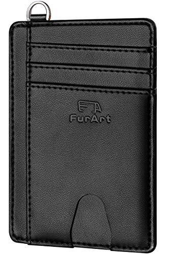 FurArt Slim Minimalist Wallet, Front Pocket Wallets, RFID Blocking, Credit Card Holder for Men & Women-Cowhide Black