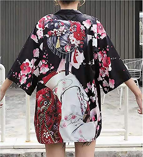 Image of LAI MENG FIVE CATS Women's Floral Print Loose Blouse Japanese Kimono Tops | Puff Sleeve,Cover up Top,Casual Cute Tops,Summer Cardigans 2026