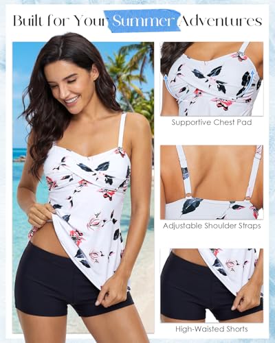 Image of Century Star 2026 Modest Tankini Swimsuits for Women | Tummy Control Two Piece Bathing Suit | Tops with High Waisted Shorts