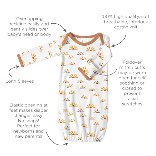Image of SwaddleDesigns Softest Cotton Baby Pajama Gown with Foldover Mitten Cuffs for Infant Boy and Girl, Newborn, 0-3 Months