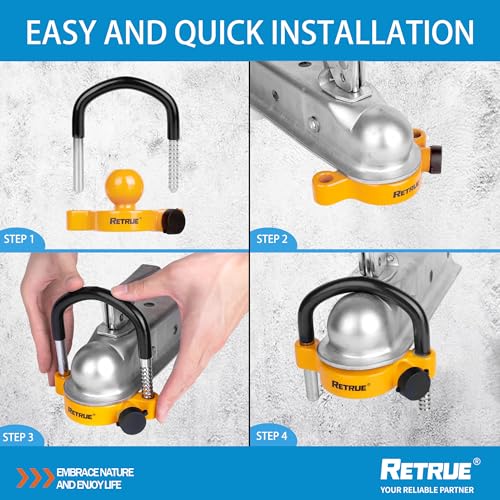 Image of RETRUE Universal Trailer Ball Lock Hitch Coupler Locks Fits 1-7 /8 Inch, 2 Inch, 2-5 /16 Inch Couplers Adjustable Security with Weatherproof Cover and Cap, Yellow