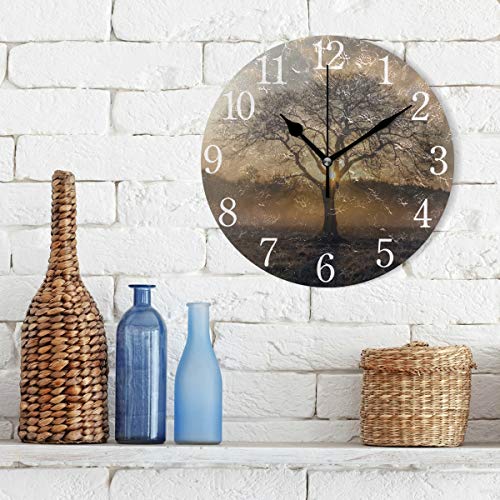 SUABO-Tree-Wall-Clock-Arabic-Numerals-Design-Sunrise-Tree-Round-Wall-Clock-for-Living-Room-Bathroom-Home-Decorative SUABO Tree Wall Clock Arabic Numerals Design Sunrise Tree Round Wall Clock for Living Room Bathroom Home Decorative