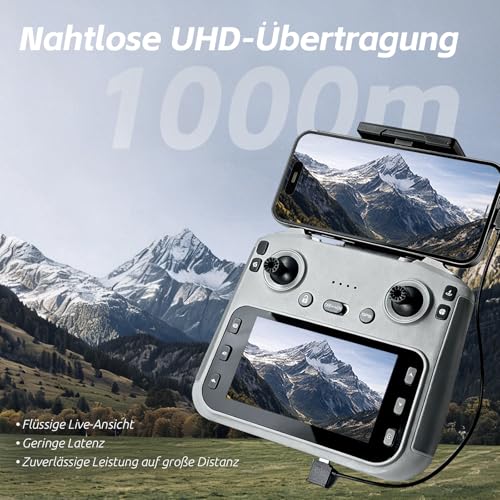 GPS Drohne mit Kamera 4K (EIS), 4,5 Zoll Bildschirm, bürstenloser Motor, 3 Akkus (90 min), Auto-Rückkehr, Folgemodus, 1000 m Reichweite… – Ansicht 2
