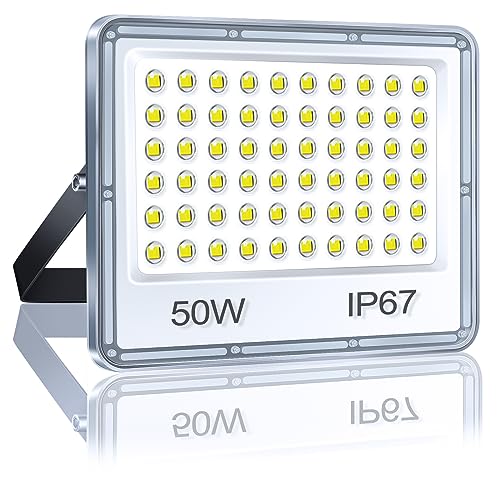 YIQIBRO Foco LED con Sensor de Movimiento 50W, 5000LM 6500K Luz Exterior con Sensor de Movimiento, IP67 Impermeable Focos Exterior, 60 LEDs Luces para Jardin, Terraza, Garaje, Entrada (50W)
