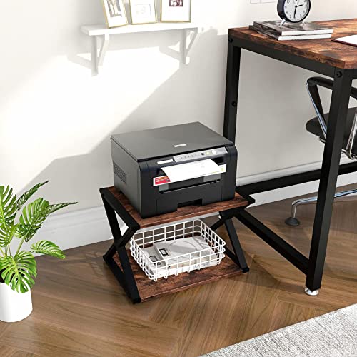 ZENPHN-Desktop-Printer-Stand-Small-Home-Printer-Stand-2-Tier-Desk-Organizer-with-Adjustable-Non-Slip-Feet-for-Home-and-Office-Rustic-Brown