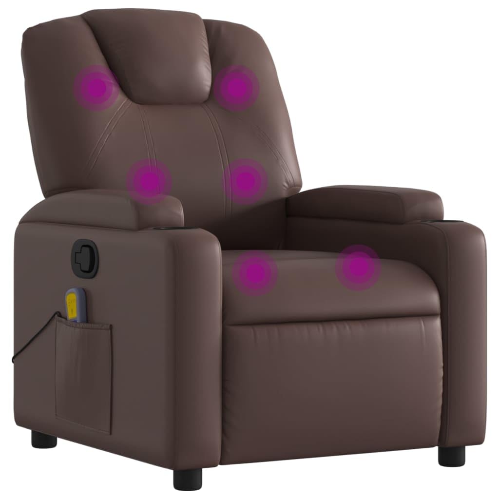 Gecheer Poltrona massaggiante, senza riscaldamento, schienale regolabile, funzione reclinabile, poltrona relax con funzione vibrazionale, poltrona reclinabile, in similpelle marrone