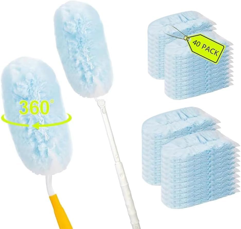 Image of 40 Count Disposable Dusters Refills Compatible with Swiffer Duster,Multi Surface 360 Heavy Duty Duster Refills for Cleaning Home,Celling Fan,Blinds,Vent&Shelves (1 Short Handle +1 Extenda Handle)