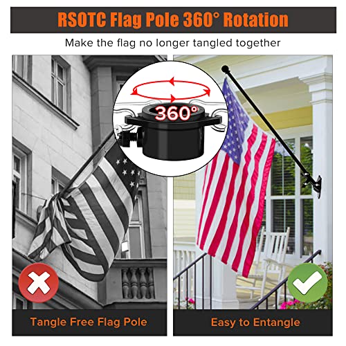 Rsotc FLAG-01 Poles For Outside House 6Ft Stainless Steel Metal Black Flag Pole Kit Tangle Free Residential Heavy Duty thumb #1