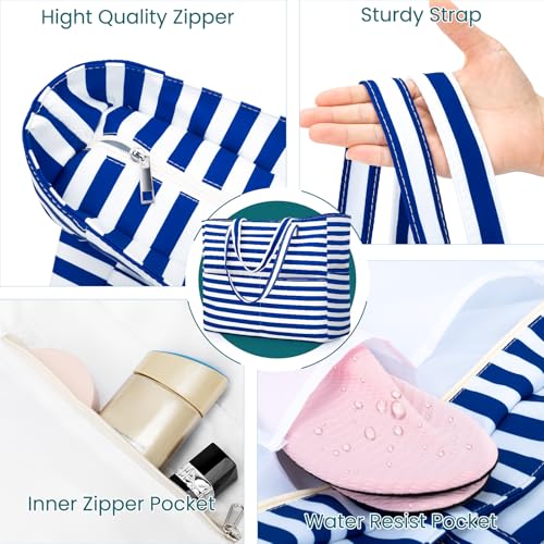 Image of Iioscre Beach Bag for Women, Causal Hobo Handbags with Zipper Inner Pocket, Foldable Swim Tote Bag for Vacation Essentials