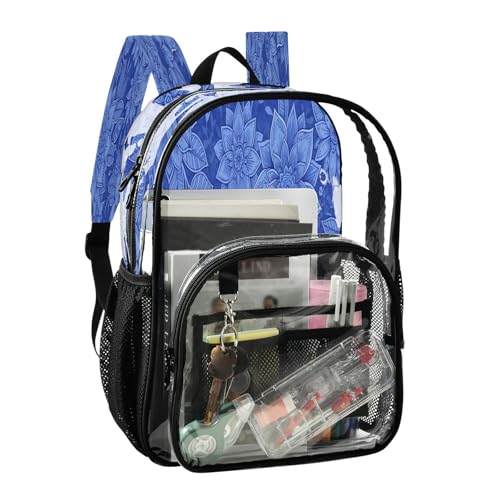 Mochila transparente con múltiples bolsillos resistente y diseño de flores 2