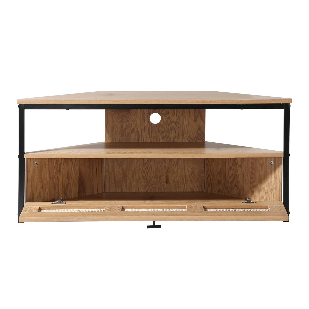 Calicosy – Mueble de TV esquinero con 1 puerta abatible, cannage de ratán – Decoración de madera – paneles de partículas – patas de metal – salón o dormitorio – estilo exótico y natural – 100 x 30 x