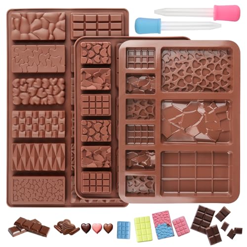 3 moldes de silicona de chocolate, molde de silicona de chocolate, molde de chocolate para chocolate, moldes de chocolate, moldes de silicona para hornear, para chocolate, bombones, caramelos, geleís