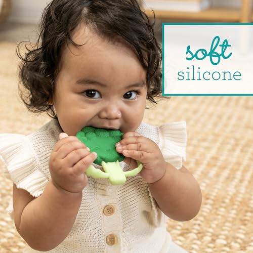 Image of Infantino Lil' Nibbles Textured Silicone Teether, BPA-Free Baby Teething Toy, Soft, Easy to Hold, Sensory Stimulation for Infants, Broccoli