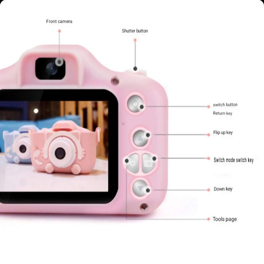 NOGA Kamera cyfrowa dla dzieci 12,0 MP ładowana kamera dziecięca z ekranem Ips 2,0 cala 1080P 32 GB karta pamięci przednia i tylna soczewka kamera dla dzieci selfie prezent dla dzieci w wieku 3-10 dzieci (różowy)