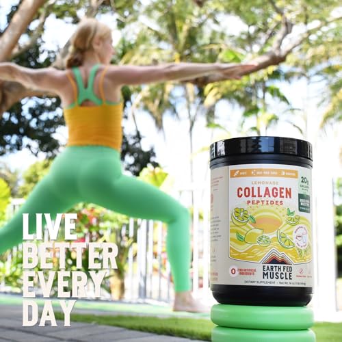 Image of Earth Fed Muscle Lemonade Collagen Peptides, Third-Party Certified. 20g Protein, Lemonade - Grass Fed, Non-GMO, Hormone Free, Gluten Free - Multi-Type - 20 Servings