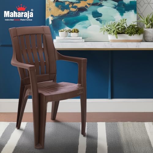 Image of MAHARAJA Heavy Duty Plastic Chairs for Home & Office|200Kg Capacity, Arm Rest (Brown,Pack of 6)