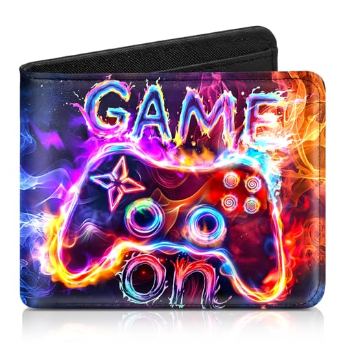CenviaLuxy Wallet for Teenage Boys Cool Kids Wallets for Boys with ID Card Window and Card Holders RFID Blocking Bifold Coin Purse for Teenage Boys Birthday Gift (Fire Game Controller)