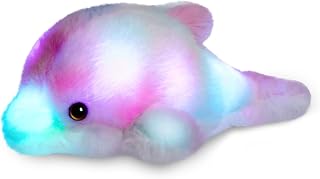 BSTAOFY 10'' Light up Dolphin Stuffed Animal Night Light Colorful Glowing Dolphin Soft LED Plush Toys Gift for Kids on Christmas Birthday Festivals, Rainbow