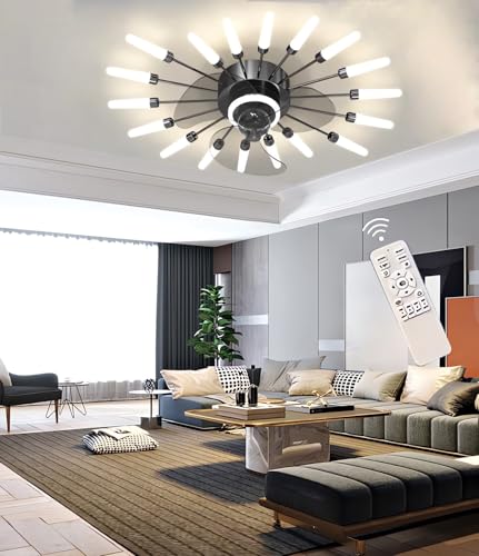 Ventilador LáMpara De Techo Moderna LáMpara De Techo LED Con Mando A Distancia - DiseñO De Fuegos Artificiales Regulable - Elegante LáMpara Para SalóN, Dormitorio (Negro, 18 cabezas)
